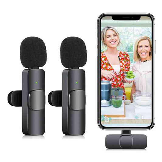 K9/K8 Dual Microphone Mic Plug & Play Usb Type C & Ios Wireless Lavalier Microphone Auto Sync Noise Reduction No App Or Bluetooth Needed- Dual Mic